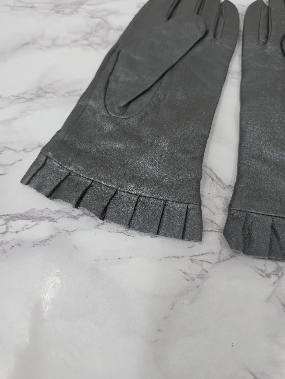 Mixit Metallic Gray Leather Driving Dress Gloves with Pleated Cuff